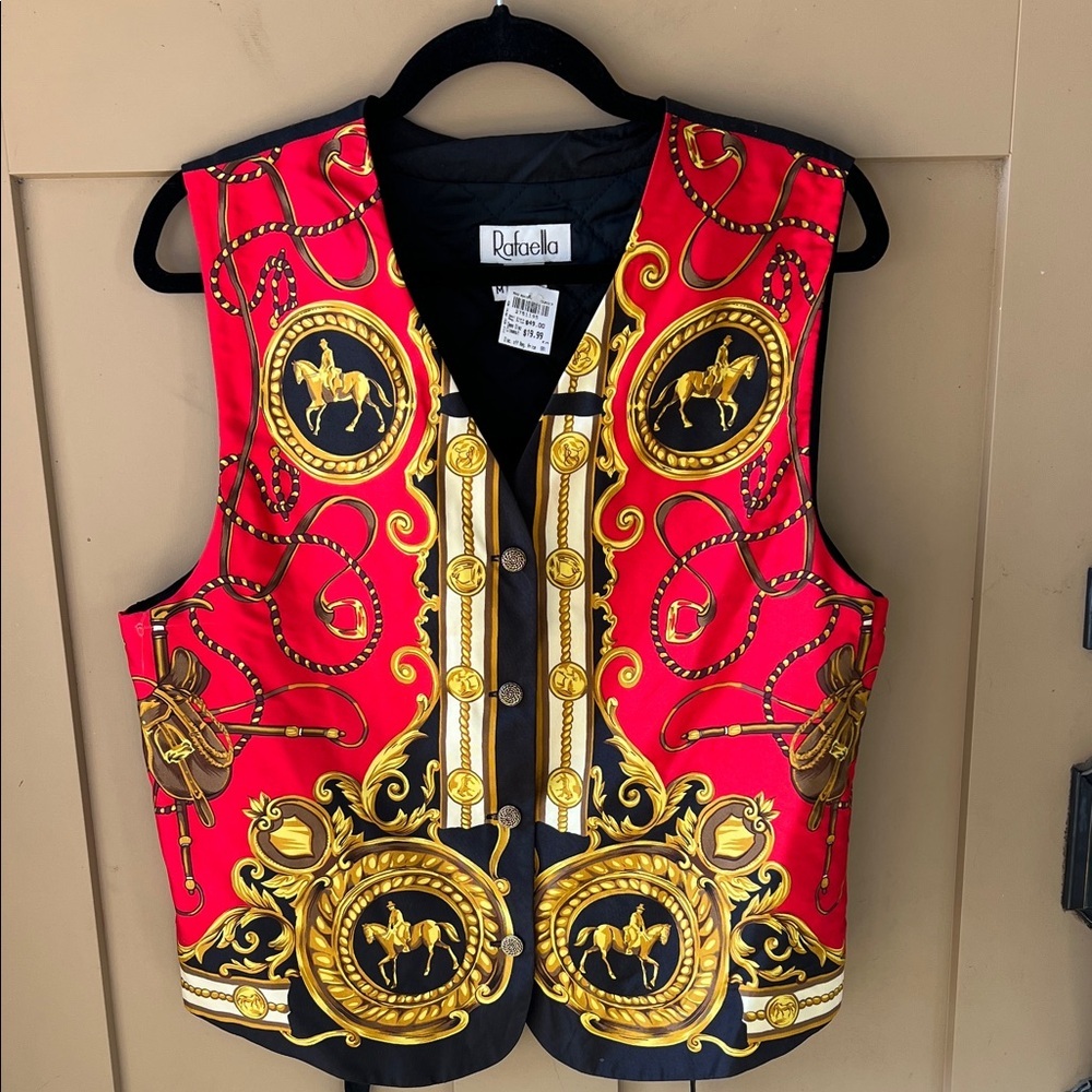 Vintage Rafaella New w Tag Silk Equestrian Vest Sz M